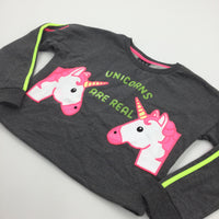 'Unicorns Are Real' Pink & Grey Cropped Sweatshirt - Girls 9-10 Years