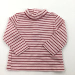 Roll Neck Pink & Red Stripe Long Sleeve Top - Girls 6 Months