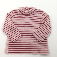 Roll Neck Pink & Red Stripe Long Sleeve Top - Girls 6 Months