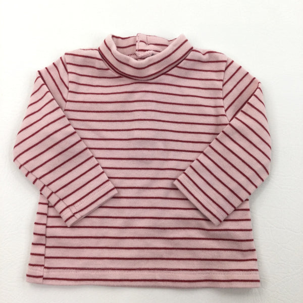 Roll Neck Pink & Red Stripe Long Sleeve Top - Girls 6 Months