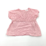 Broderie Panel Pink Cotton & Jersey Blouse - Girls 0-3 Months