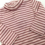 Roll Neck Pink & Red Stripe Long Sleeve Top - Girls 6 Months