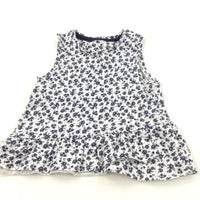 Flowers Navy & White Lightweight Jersey Sleeveless Tunic Top - Girls 2-3 Years