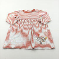 Bird Appliqued Orange & White Striped Jersey Dress - Girls 12-18 Months