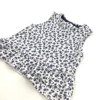 Flowers Navy & White Lightweight Jersey Sleeveless Tunic Top - Girls 2-3 Years