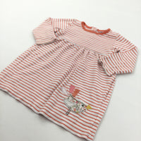 Bird Appliqued Orange & White Striped Jersey Dress - Girls 12-18 Months