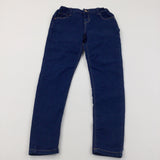 Dark Blue Skinny Denim Jeans with Adjustable Waistband - Girls 10-11 Years