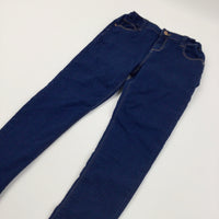 Dark Blue Skinny Denim Jeans with Adjustable Waistband - Girls 10-11 Years