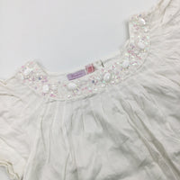 Beaded Neckline White Cotton Blouse - Girls 8-9 Years