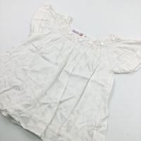 Beaded Neckline White Cotton Blouse - Girls 8-9 Years
