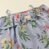 Flowers Pale Blue Viscose Blouse - Girls 10-11 Years
