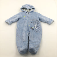 'Tigger' Embroidered Blue Fluffy Lined Pramsuit with Ears on Hood - Boys 6-9 Months