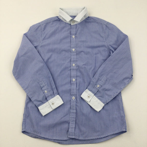 Blue & White Striped Long Sleeve Shirt - Boys 10-11 Years