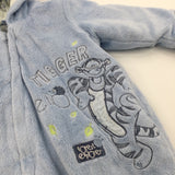 'Tigger' Embroidered Blue Fluffy Lined Pramsuit with Ears on Hood - Boys 6-9 Months