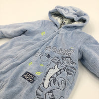 'Tigger' Embroidered Blue Fluffy Lined Pramsuit with Ears on Hood - Boys 6-9 Months