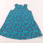 Flowers Blue & Pink Retro Lightweight Jersey Sun Dress - Girls 2-3 Years