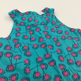 Flowers Blue & Pink Retro Lightweight Jersey Sun Dress - Girls 2-3 Years