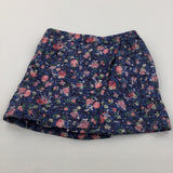 Flowers Sparkly Blue & Pink Polyester Skort (Shorts/Skirt) - Girls 13-14 Years