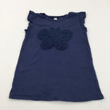 Butterfly Appliqued Navy T-Shirt - Girls 12 Years