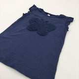 Butterfly Appliqued Navy T-Shirt - Girls 12 Years