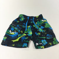 Tropical Flowers Black, Green & Blue Lightweight Shell Shorts - Boys 12-18 Months