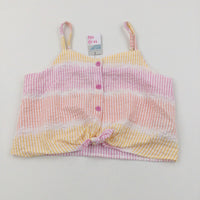 **NEW** Yellow, Pink, Orange & White Striped Cotton Cropped Vest Blouse - Girls 11-12 Years