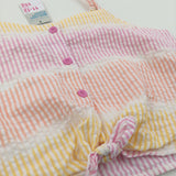 **NEW** Yellow, Pink, Orange & White Striped Cotton Cropped Vest Blouse - Girls 11-12 Years