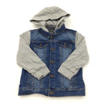 Blue Denim Jacket with Grey Sweatshirt Sleeves & Hood - Boys 6-7 Years