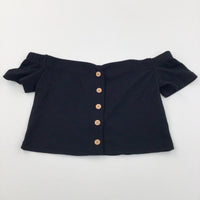 Black Ribbed Cropped Jersey Top - Girls 11-12 Years