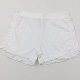 White Lightweight Jersey Shorts with Frilly Hems - Girls 11-12 Years