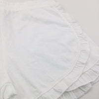 White Lightweight Jersey Shorts with Frilly Hems - Girls 11-12 Years