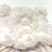 Cream Fluffy Fleece Lined Hat with Ears & Bow - Girls 0-3 Months