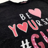 'Be Yourself…' Sparkly Black Long Sleeve Top - Girls 10-11 Years