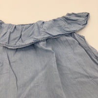 Pale Blue Denim Effect Cotton Dress - Girls 11-12 Years