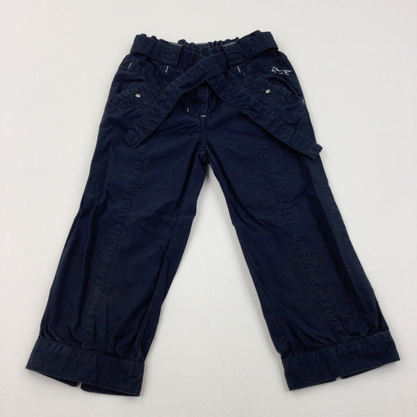 Horse Motif Navy Cropped Cotton Trousers - Girls 5-6 Years