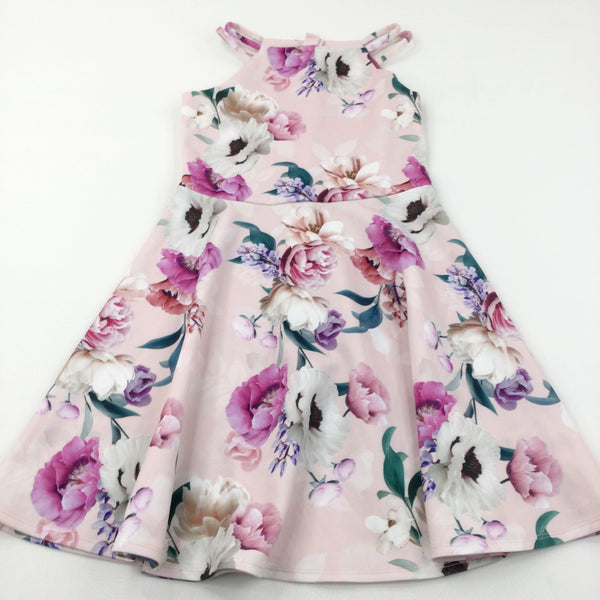 Flowers Pale Pink Polyester Party Dress - Girls 11-12 Years