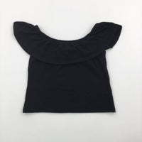 Black Jersey T-Shirt/Top with Frilly Shoulders - Girls 9-10 Years