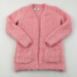 Pink Fluffy Knitted Longline Cardigan - Girls 10-11 Years