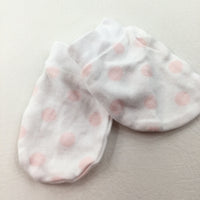 Spotty Pink & White Scratch Mitts - Girls 6-9 Months