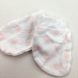 Spotty Pink & White Scratch Mitts - Girls 6-9 Months