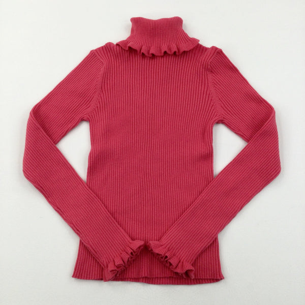 Pink Roll Neck Ribbed Knitted Jumper - Girls 11 Years