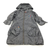 Butterfly Embroidered Charcoal Grey Lightweight Showerproof Coat with Hood - Girls 6-7 Years