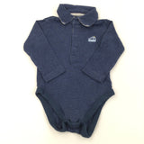 Blue Stripe Long Sleeve Polo Shirt Look Bodysuit - Boys Newborn