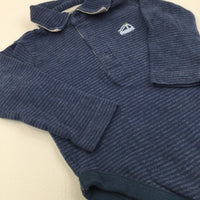 Blue Stripe Long Sleeve Polo Shirt Look Bodysuit - Boys Newborn