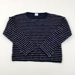 Navy & White Striped Cropped Knitted Jumper - Girls 10-11 Years