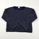 Navy & White Striped Cropped Knitted Jumper - Girls 10-11 Years