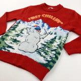 'Just Chillin'' Snowman Red Christmas Jumper - Boys/Girls 6-7 Years