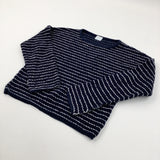 Navy & White Striped Cropped Knitted Jumper - Girls 10-11 Years