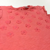 3D Chiffon Flowers Coral Pink T-Shirt - Girls 9-12 Months