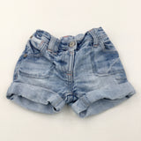 Light Blue Denim Shorts with Adjustable Waistband - Girls 9-12 Months